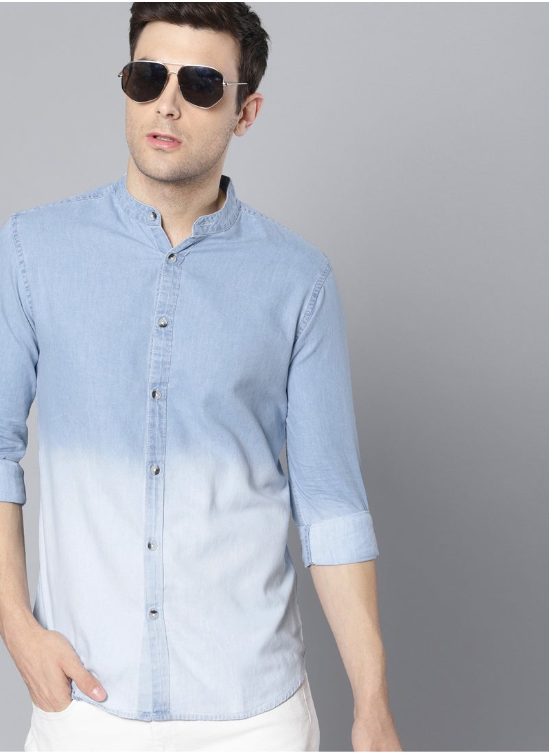 Dennis Lingo - Men's Slim Fit Blue Ombre Casual Cotton Spread Shirt - Image 1