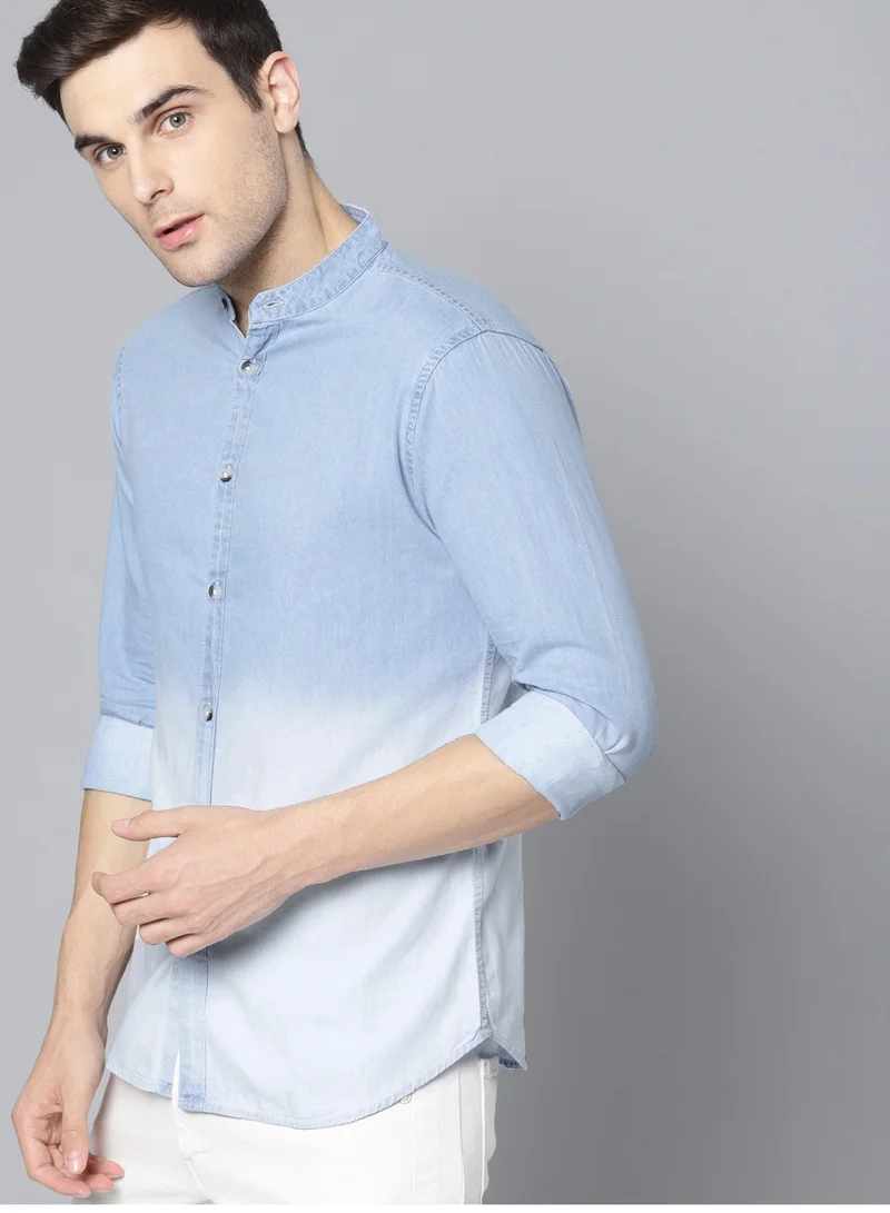 Dennis Lingo Men's Slim Fit Blue Ombre Casual Cotton Spread Shirt