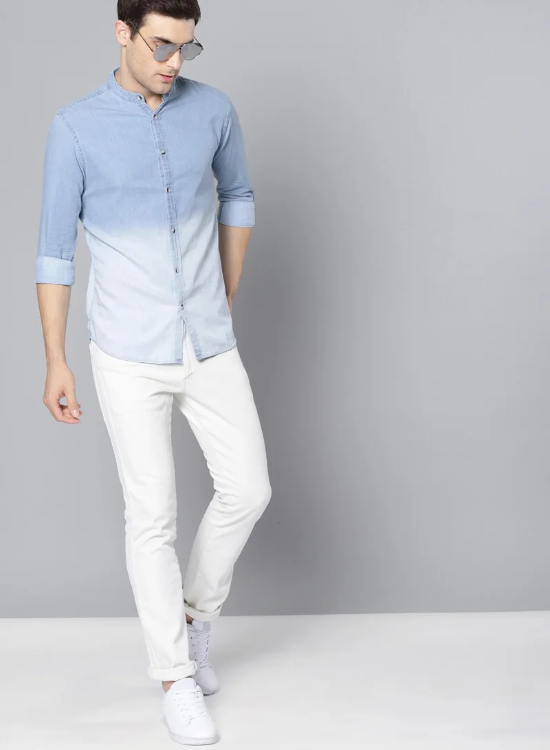 Dennis Lingo Men's Slim Fit Blue Ombre Casual Cotton Spread Shirt