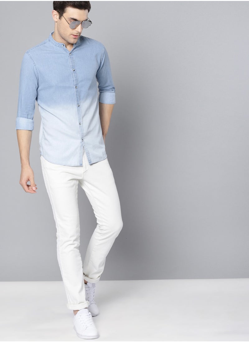 Dennis Lingo - Men's Slim Fit Blue Ombre Casual Cotton Spread Shirt - Image 1