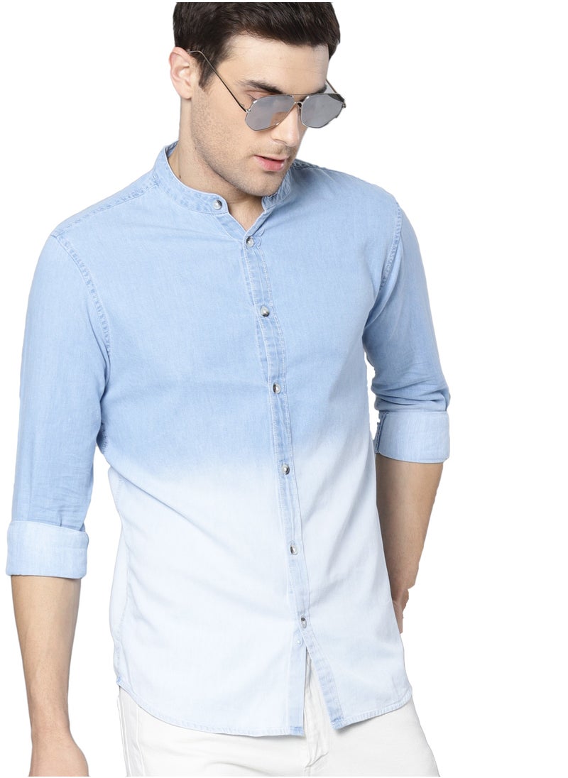 Dennis Lingo - Men's Slim Fit Blue Ombre Casual Cotton Spread Shirt - Image 1