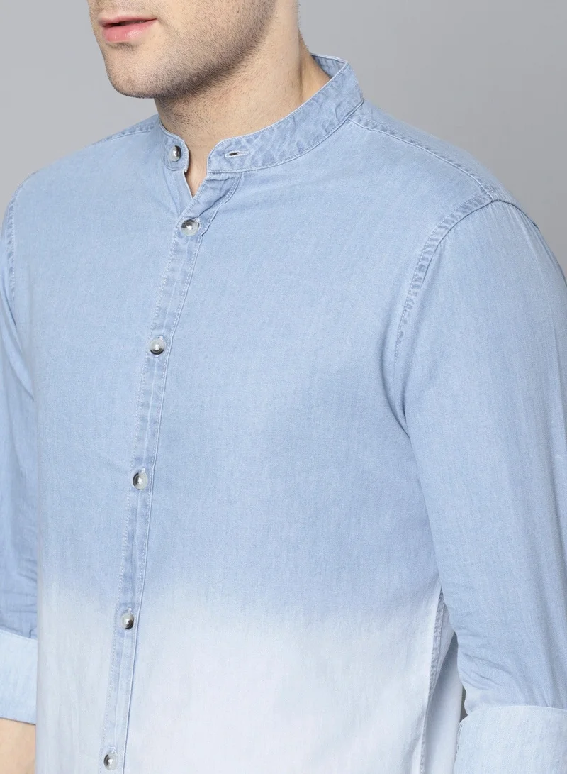 Dennis Lingo Men's Slim Fit Blue Ombre Casual Cotton Spread Shirt