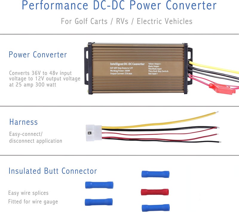 Pro Chaser DC-DC Golf Carts RVs 48V 36V Volt Voltage to 12V Step Down Voltage Reducer Regulator for Headlights Taillights Solar Panels Radios (25A 300W) - Image 2