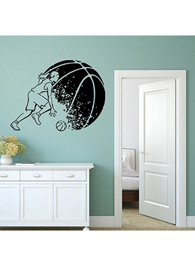 Boodecal Giant Basketball Girls Player Dribbling Sport Vinyl Wall Decals Stickers For Baby Playroom Bedroom Nursery 29.5 Inches X 22.4 Inches - Image 1