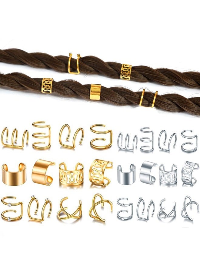 vfruua 24 Pcs Gold Silver Hair Braids Dreadlock Non-Piercing Ear Clip Beard Beads Cuffs Clip Hair for Women Men Hair Accessories Styling Jewelry Tools - Image 1