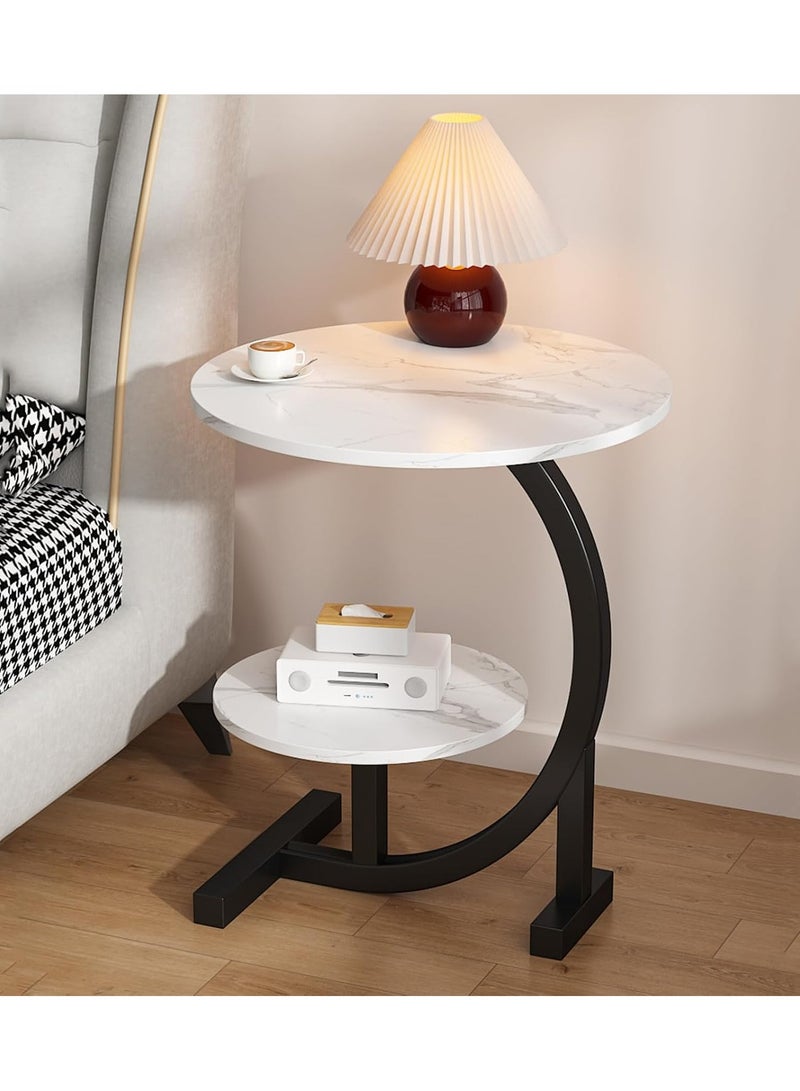 DubaiGallery End Table, Side Table, Oval Table, C-Shaped Couch Table for Living Room, Snack Table for Small Space, Living Room, Bedroom, Marble Top & Metal Frame - Image 2