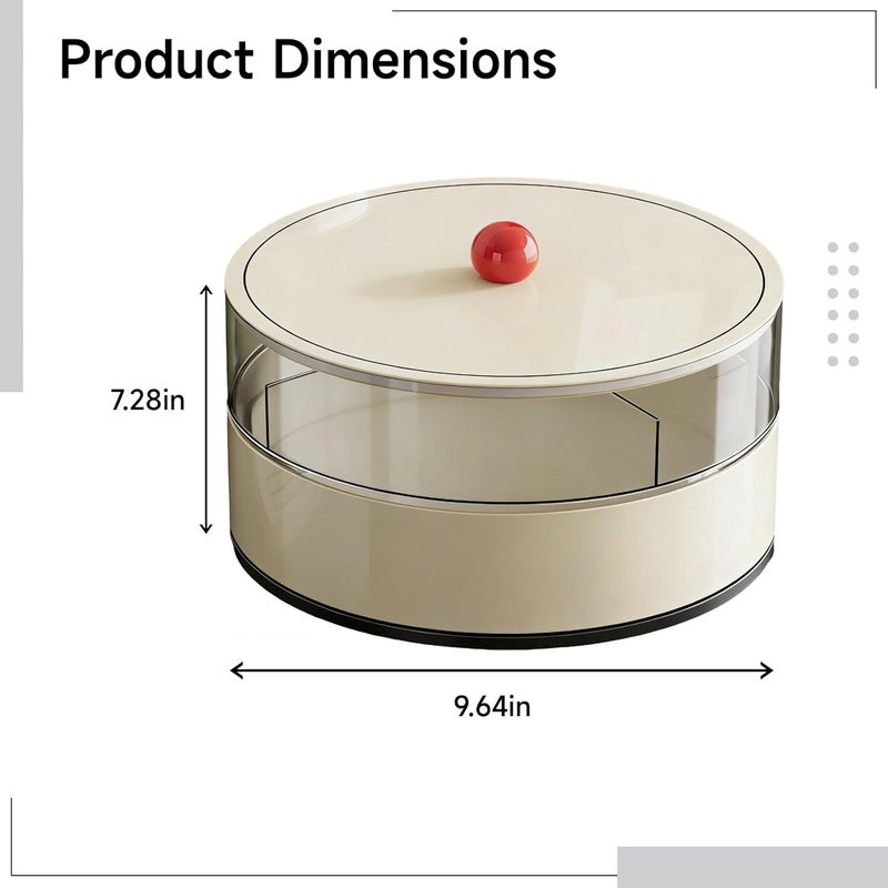 Cream-White Plastic Snack Serving Tray with Lid, 5-Compartment Rotating Round Dried Fruit Organizer, Double-Layer Nut Food Storage for Gatherings - Image 2