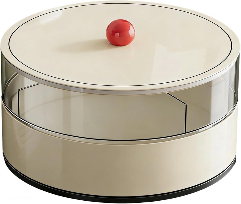 Cream-White Plastic Snack Serving Tray with Lid, 5-Compartment Rotating Round Dried Fruit Organizer, Double-Layer Nut Food Storage for Gatherings - Image 1