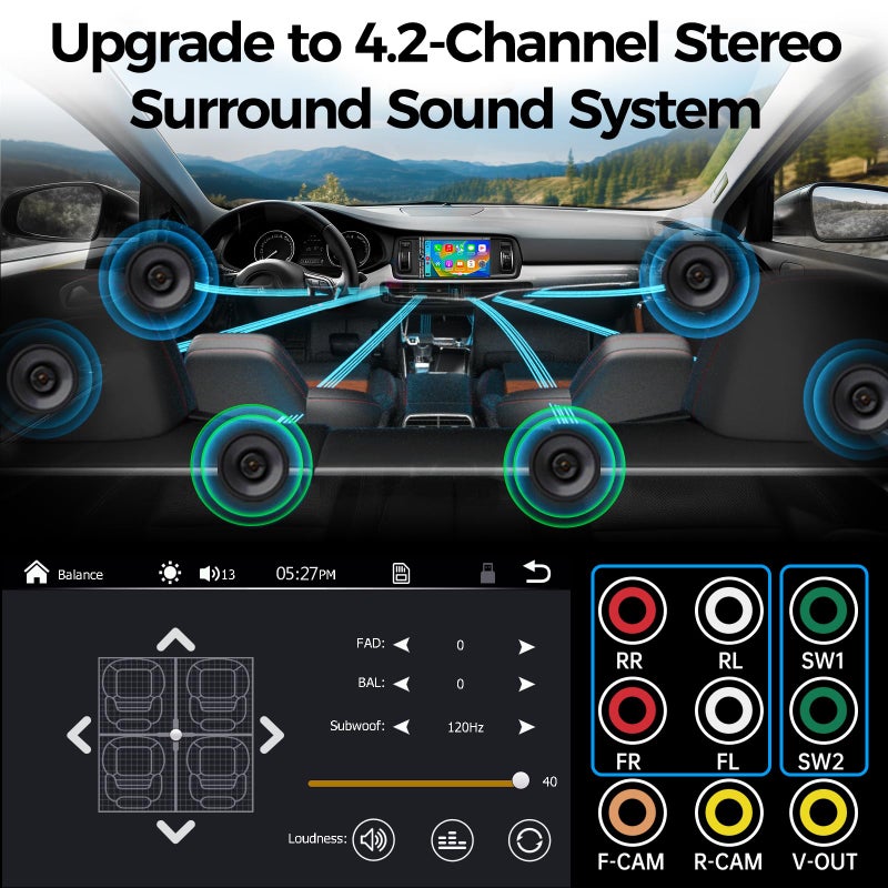 SJoyBring Double Din Car Stereo - Wireless Apple CarPlay & Android Auto, 240W 4.2CHN, 7" Touchscreen, SWC, Bluetooth, FM/AM Car Radio, 2 Subwoofers Outputs, Backup Camera - Image 4