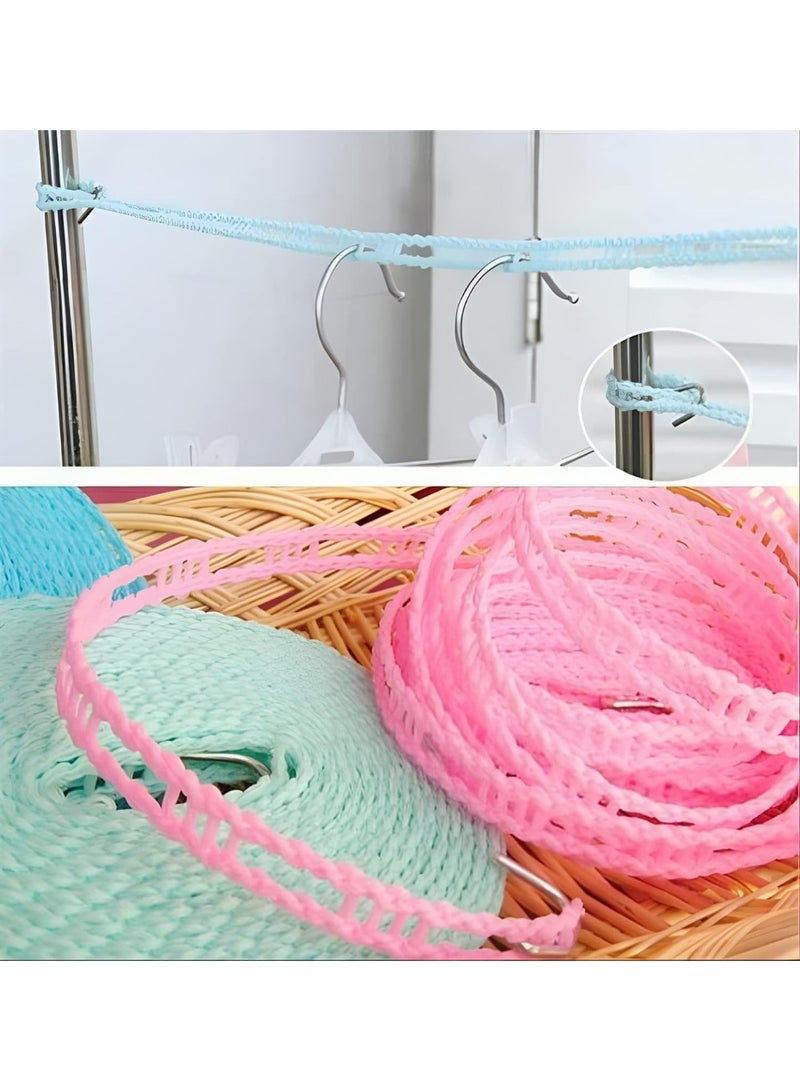 Hedge Portable Windproof Clothesline with 12 Clips 5m Non-Slip Travel Laundry Drying Line, Adjustable Nylon Rope for Outdoor Camping Cruise Indoor Hotel and Backyard Pink - Image 2