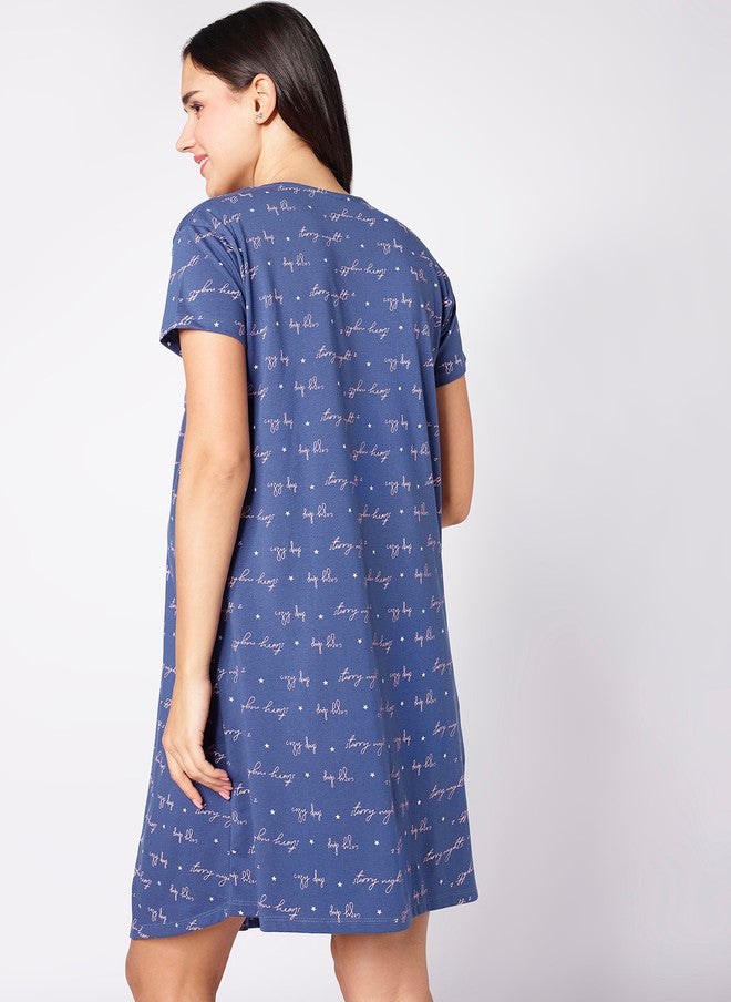 beebelle Typography Printed Pure Cotton Knee Length Maternity Nightdress - Image 3