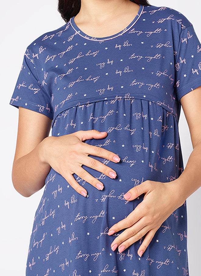 beebelle Typography Printed Pure Cotton Knee Length Maternity Nightdress - Image 2