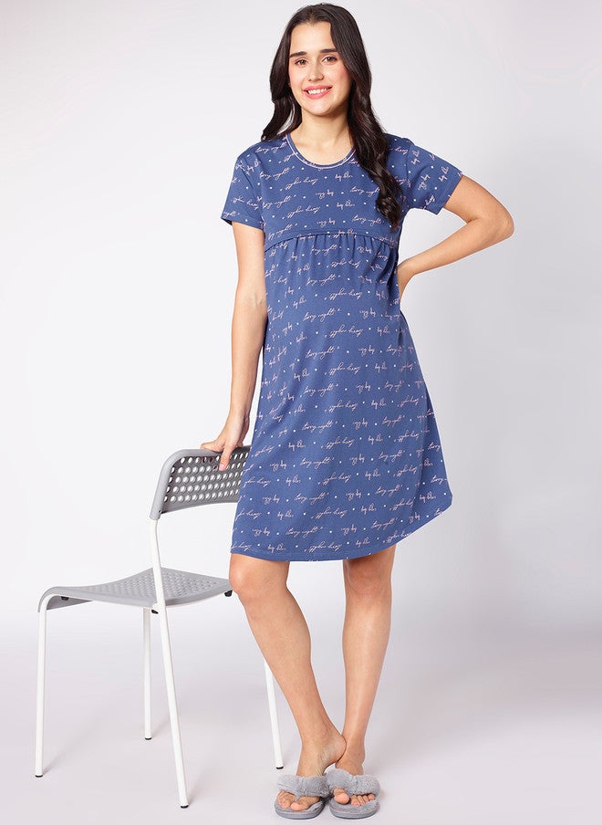 beebelle Typography Printed Pure Cotton Knee Length Maternity Nightdress - Image 5