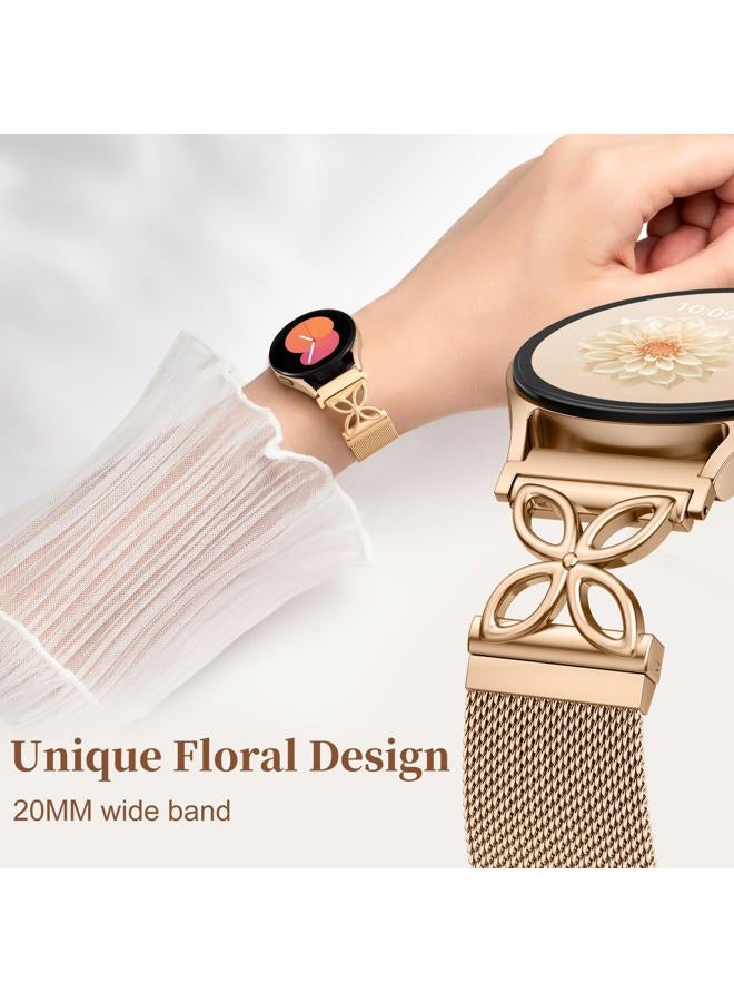 Getino Floral Metal Band Compatible with Galaxy Watch 7 Band 6 5 4 FE Active 2 40mm 44mm/Galaxy Watch 5 pro 45mm, 20mm Magnetic Strap for Samsung Watch Bands Women Stainless Steel Milanese Loop - Image 3