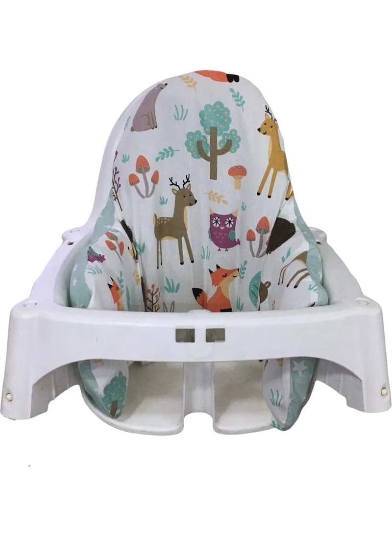 Bebek Özel Baby Special Cover Compatible with Ikea Antelope High Chair Cushion (Nature and Green Star Pattern)