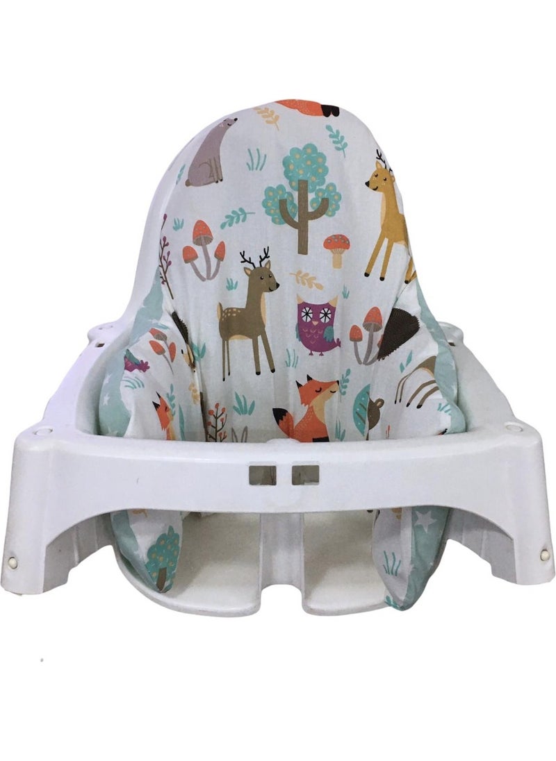 Bebek Özel Baby Special Cover Compatible with Ikea Antelope High Chair Cushion (Nature and Green Star Pattern)  - Image 2