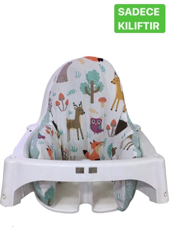Bebek Özel Baby Special Cover Compatible with Ikea Antelope High Chair Cushion (Nature and Green Star Pattern)  - Image 1