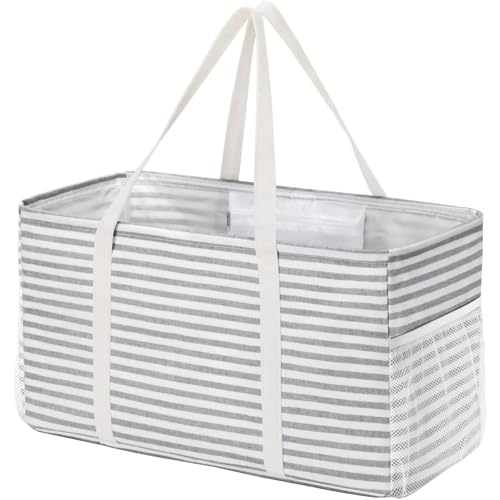 Lifewit Extra Large Tote Bag Reusable Grocery Bags with Metal Wire Frame and Handles Standing Utility Foldable Shopping Bags for Storage Picnics Beach Laundry Car 46L 1 Pack Gray - Image 1