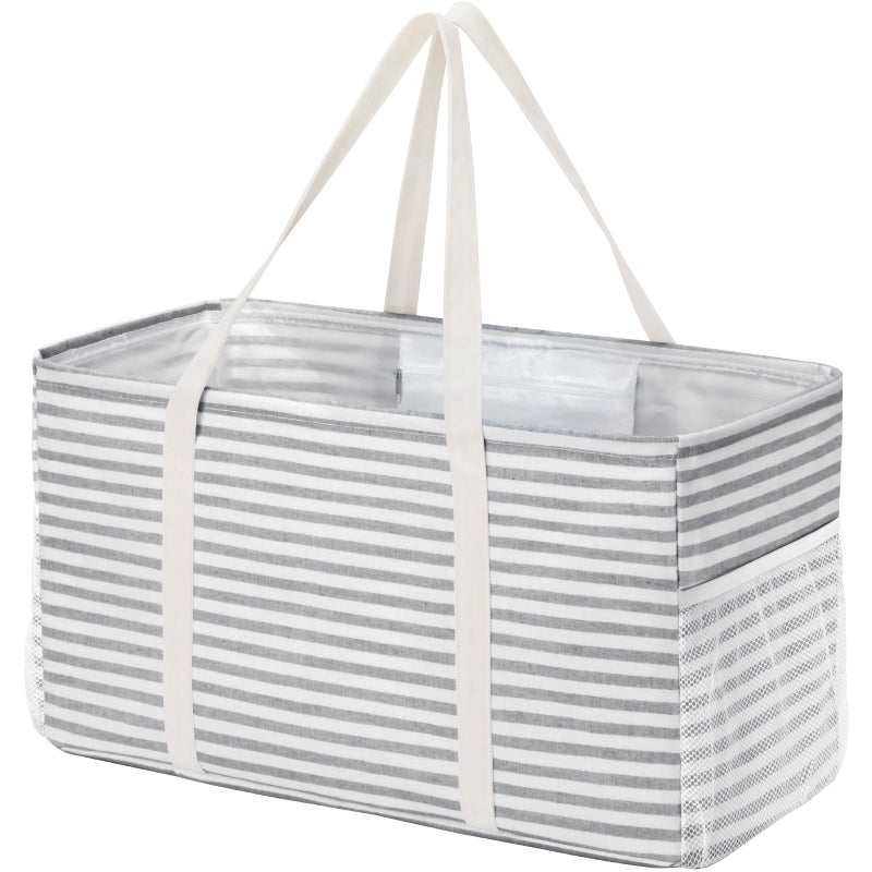 Lifewit Extra Large Tote Bag Reusable Grocery Bags with Metal Wire Frame and Handles Standing Utility Foldable Shopping Bags for Storage Picnics Beach Laundry Car 46L 1 Pack Gray - Image 2