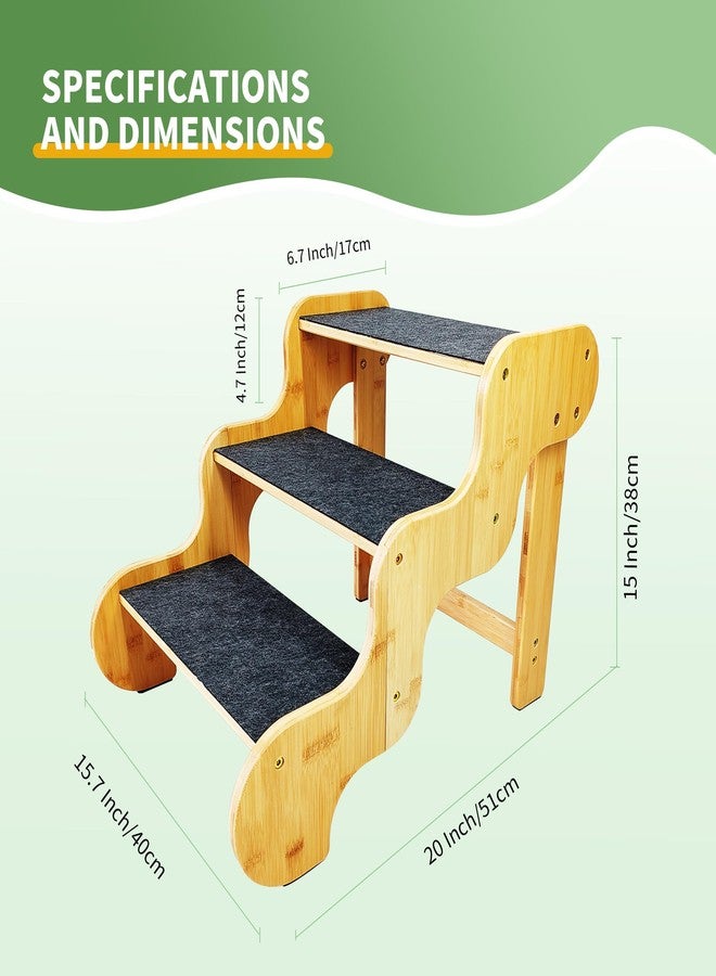 GXONE Dog Stairs for Small Dogs,Bamboo 3 Step Dog Stairs, Dog Stairs for Small Dogs to Get On High Beds/Couch,Dog/Pet Steps for Car - Image 3