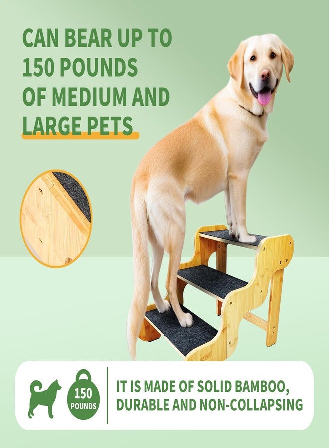 GXONE Dog Stairs for Small Dogs,Bamboo 3 Step Dog Stairs, Dog Stairs for Small Dogs to Get On High Beds/Couch,Dog/Pet Steps for Car - Image 2