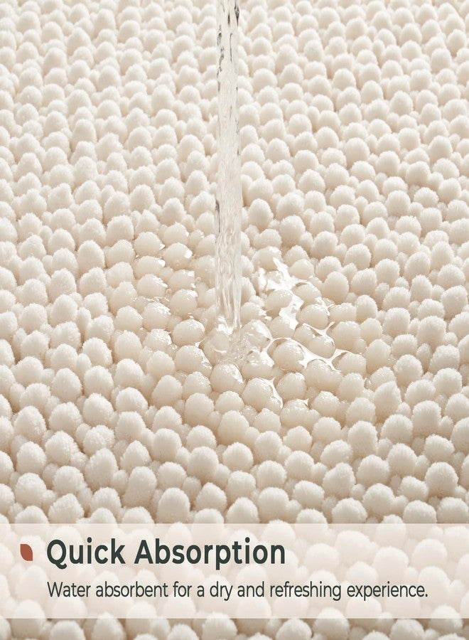 FRESHMINT Chenille Bathroom Rugs Sets 2 Piece 17"x24"+20"x47", Non-Slip Bath Mats Set for Bathroom, Absorbent Bath Rug, Washable Set of 2 Shower Floor Mat Runner, Cream - Image 3