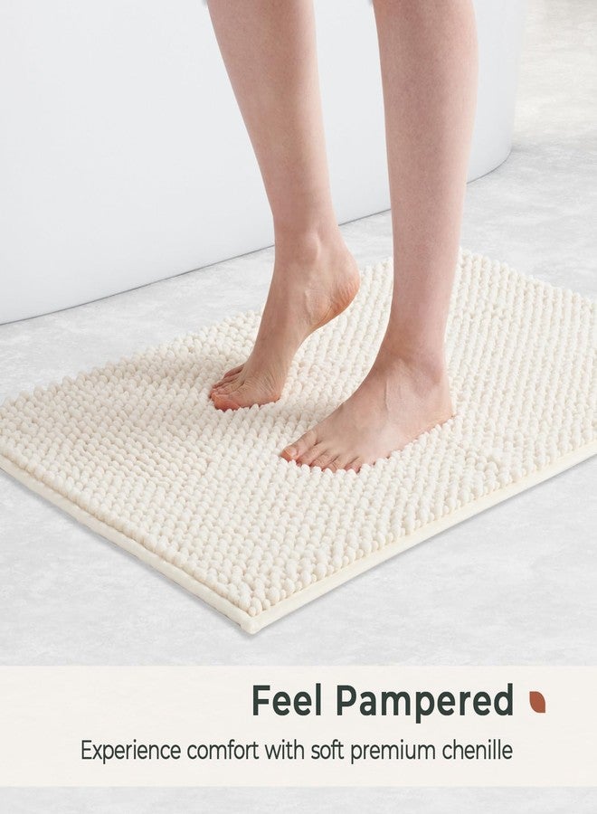 FRESHMINT Chenille Bathroom Rugs Sets 2 Piece 17"x24"+20"x47", Non-Slip Bath Mats Set for Bathroom, Absorbent Bath Rug, Washable Set of 2 Shower Floor Mat Runner, Cream - Image 2