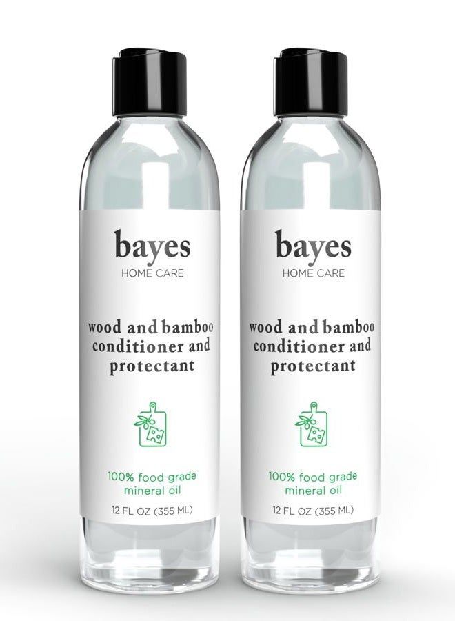 Bayes High-Performance Food Grade Mineral Oil Wood & Bamboo Conditioner and Protectant - Cleans, Conditions and Protects Wood, Bamboo, and Teak Cutting Boards and Utensils - 12 oz, 2 Pack - Image 1