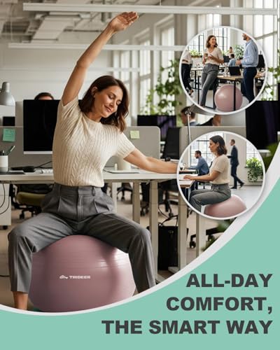 Trideer Exercise Ball for Office Desk Yoga Ball Chair to Relieve Back Pain Stability Fitness Ball Seat with Base Home Gym Core Workout Abs Stretching Therapy - Image 3
