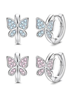S925 Sterling Silver Post Butterfly Earrings Cubic Zirconia Butterfly Huggie Hoop Earrings Tiny Cute Earrings for Women Teen Girls Sleeper Small Hoop Earrings