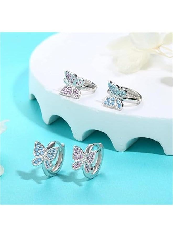 Generic - S925 Sterling Silver Post Butterfly Earrings Cubic Zirconia Butterfly Huggie Hoop Earrings Tiny Cute Earrings for Women Teen Girls Sleeper Small Hoop Earrings - Image 1