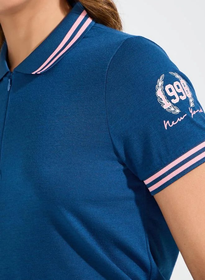 Styli Styli Regular Fit Contrast Tip Rib Printed Polo T-Shirt