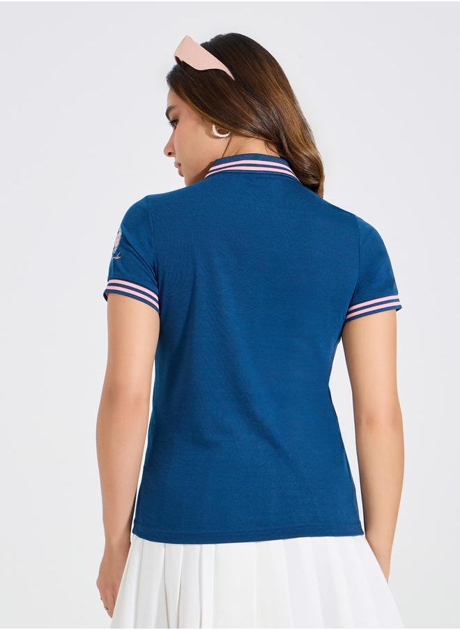 Regular Fit Contrast Tip Rib Printed Polo T-Shirt