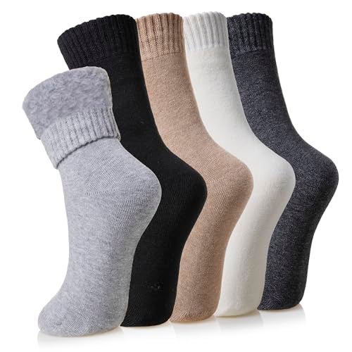 Velice Winter Warm Thermal Socks for Women Extra Thick Insulated Heated Crew Boot Socks for Cold Weather 5 Pairs(Solid Color) - Image 1