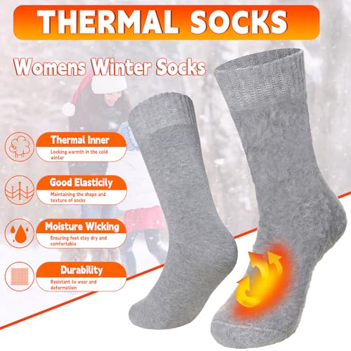 Velice Winter Warm Thermal Socks for Women Extra Thick Insulated Heated Crew Boot Socks for Cold Weather 5 Pairs(Solid Color) - Image 5