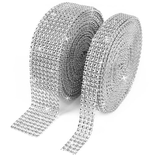 BTSD-home BTSDhome 20Yards Rhinestone Ribbon Roll Diamond Ribbon for Crafts Cake Birthday Decorations Wedding Baby Shower Event and Arts 2 Rolls Silver