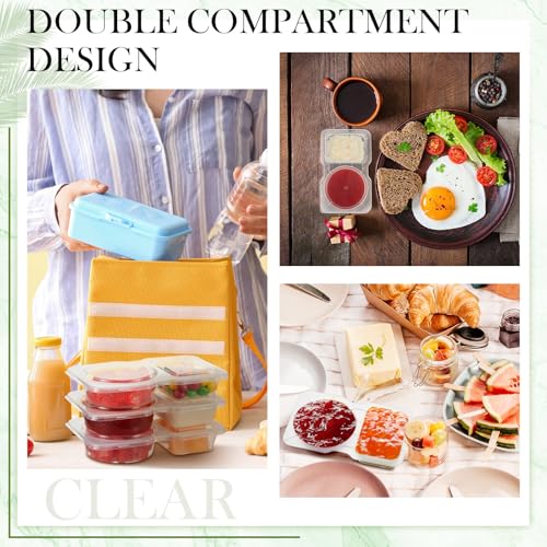 Blushtier 25 Pcs 5 oz Double Compartment Snack Containers with Lids Clear 2 Compartment Small Disposable Plastic Snack Box Container for Sauce Salad Travel Sampling - Image 5