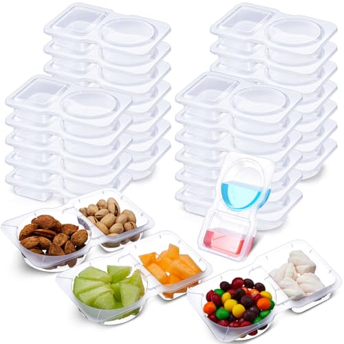 Blushtier 25 Pcs 5 oz Double Compartment Snack Containers with Lids Clear 2 Compartment Small Disposable Plastic Snack Box Container for Sauce Salad Travel Sampling - Image 1