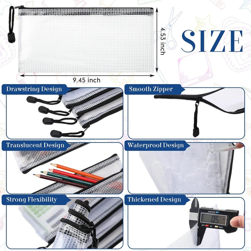 Sherr 120 Pcs Mesh Zipper Pouch Bulk Small Pencil Bags Waterproof Mesh Bags with Zipper PVC Document Pouch Multipurpose Document Bill File Bags for School Office Travel (White and Black) - Image 2