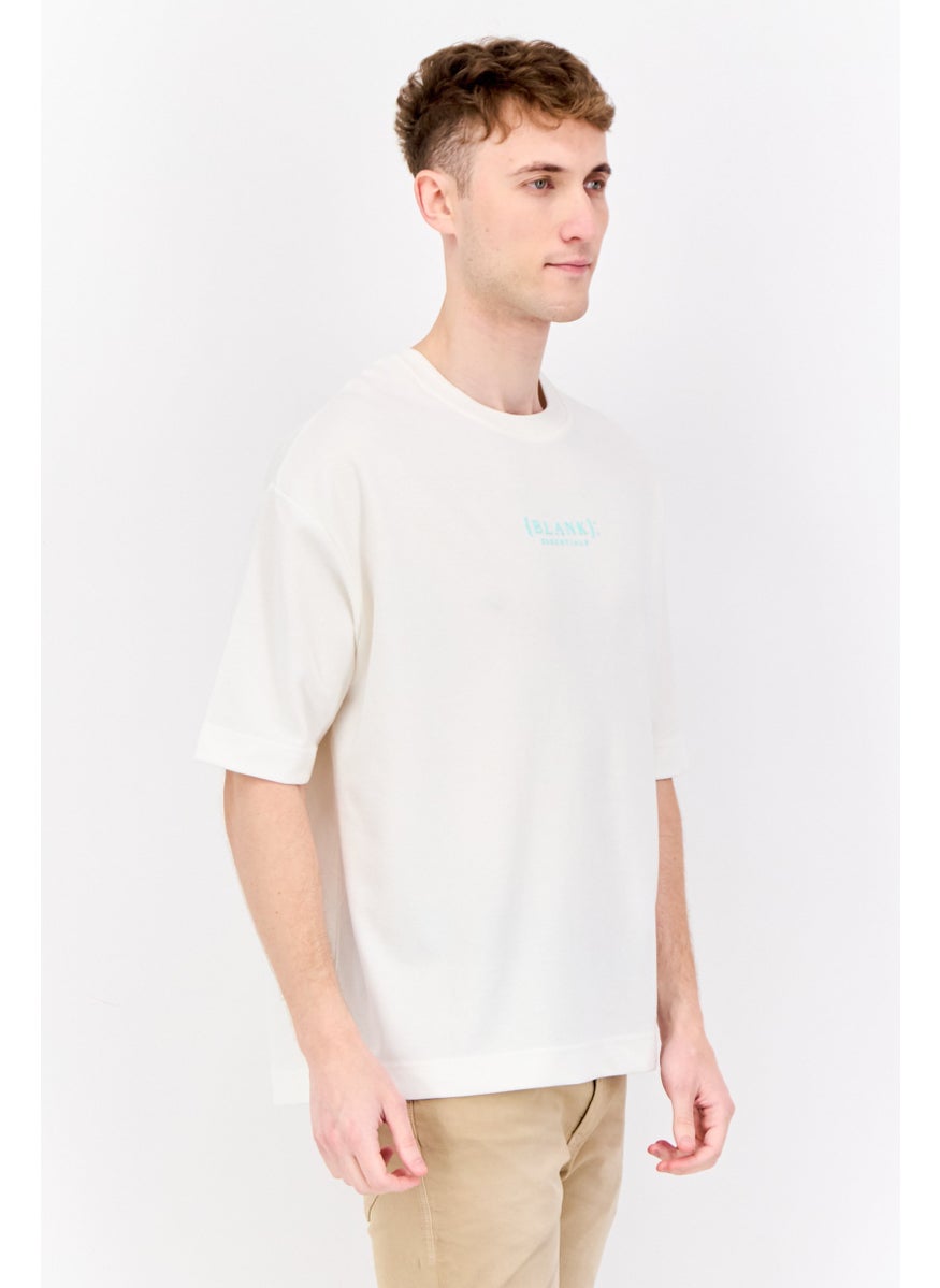 Blank Essentials - Men Crew Neck Short Sleeve Brand Logo T-Shirt, Off White - Image 1