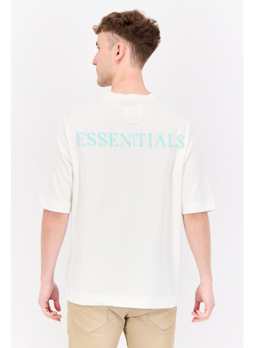 Blank Essentials - Men Crew Neck Short Sleeve Brand Logo T-Shirt, Off White - Image 1