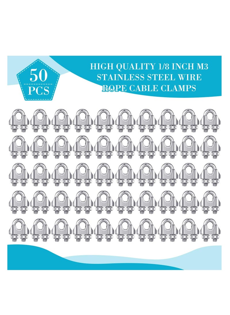 Stainless Steel Wire Rope Cable Clip Clamp, 50 Pcs 1/8 Inches M3 304 Stainless Steel Steel Clips, Wire Cable Clamp, Wire Rope Clips, U Bolt Saddle Fastener