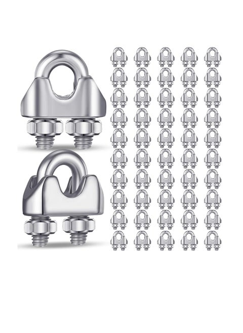 Stainless Steel Wire Rope Cable Clip Clamp, 50 Pcs 1/8 Inches M3 304 Stainless Steel Steel Clips, Wire Cable Clamp, Wire Rope Clips, U Bolt Saddle Fastener