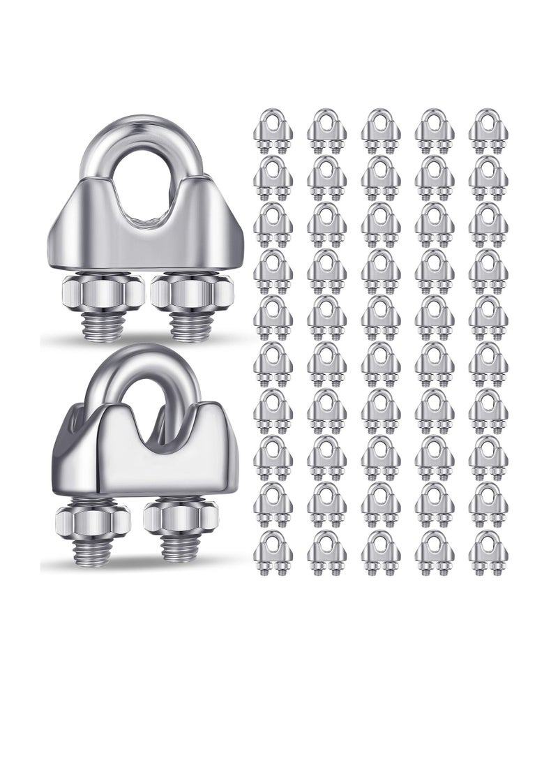 Stainless Steel Wire Rope Cable Clip Clamp, 50 Pcs 1/8 Inches M3 304 Stainless Steel Steel Clips, Wire Cable Clamp, Wire Rope Clips, U Bolt Saddle Fastener