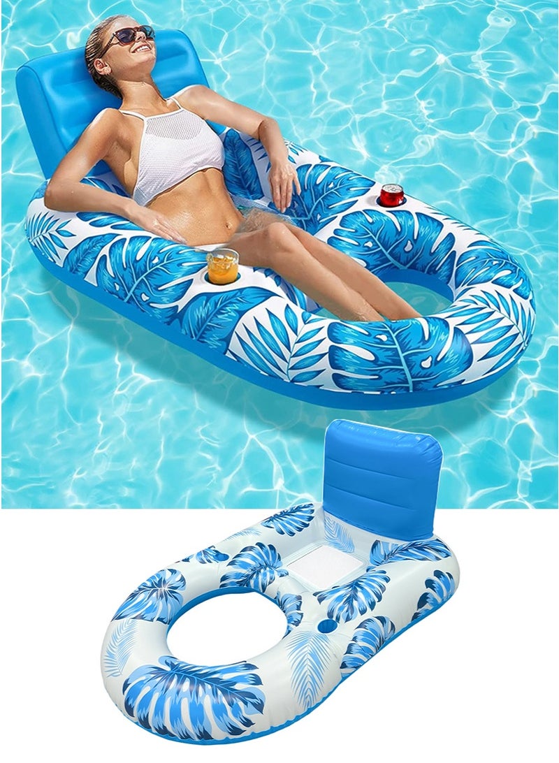 TAPIT 140x90cm Inflatable Pool Float Lounge Chair for Adults, Thickened Floating Chair for Men and Women, Water Lounge Chair with Backrest and Cup Holders, Floating Bed for Swimming Pool and Water Parties (Blue) - Image 1