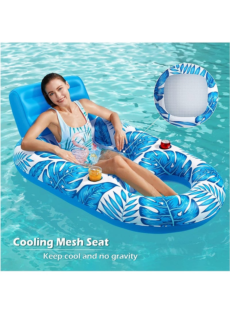 TAPIT 140x90cm Inflatable Pool Float Lounge Chair for Adults, Thickened Floating Chair for Men and Women, Water Lounge Chair with Backrest and Cup Holders, Floating Bed for Swimming Pool and Water Parties (Blue) - Image 4