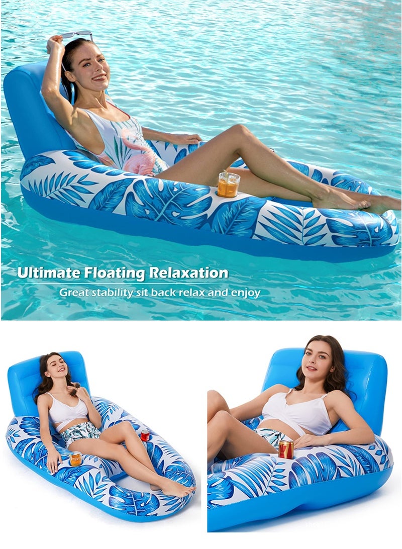 TAPIT 140x90cm Inflatable Pool Float Lounge Chair for Adults, Thickened Floating Chair for Men and Women, Water Lounge Chair with Backrest and Cup Holders, Floating Bed for Swimming Pool and Water Parties (Blue) - Image 3