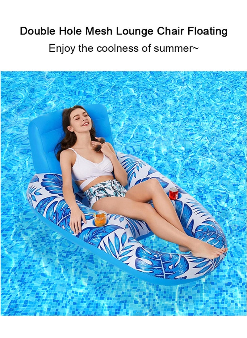 TAPIT 140x90cm Inflatable Pool Float Lounge Chair for Adults, Thickened Floating Chair for Men and Women, Water Lounge Chair with Backrest and Cup Holders, Floating Bed for Swimming Pool and Water Parties (Blue) - Image 2