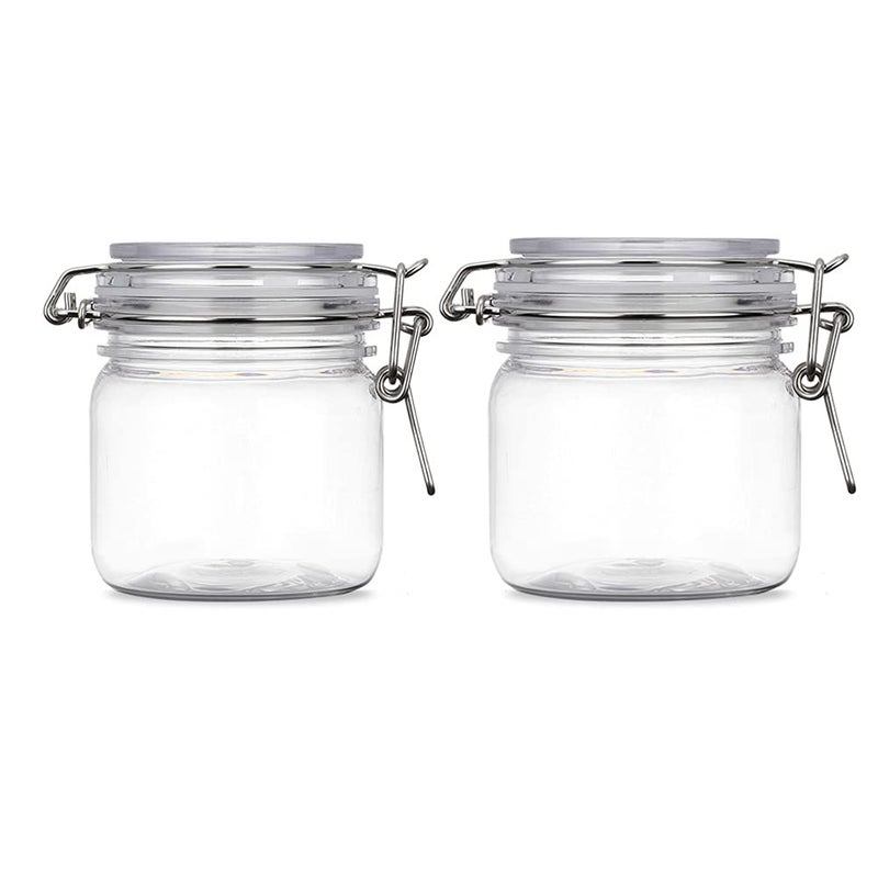 Lokusel 2 Pcs 300ml PET Plastic Storage Jars with Airtight Hinged Lids,Durable Clear Wide Mouth canning Jars for Food Storage Oats Canning Cereal Pasta Sugar Coffee Nuts Spices - Image 1