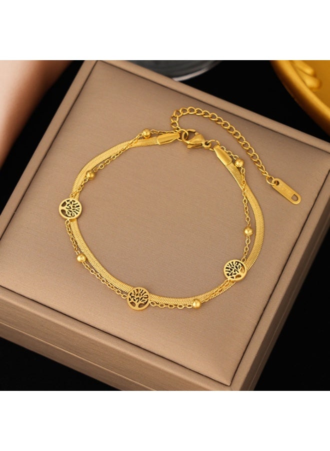 OASIS-TH Gold Bracelet For Women 18 Karat Gold Plated Copper Bracelet Women Double Layers Bracelet Luxury Gift - Image 1